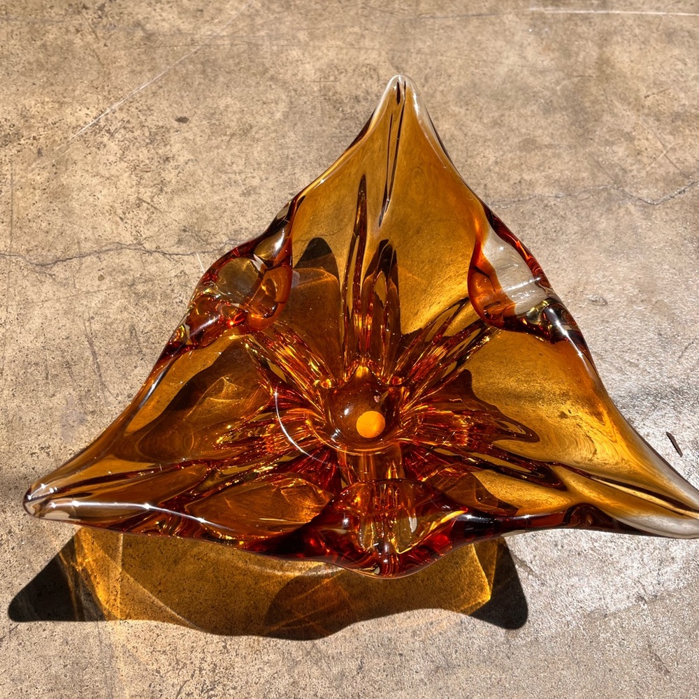 Amber Hand-Blown Glass Art Bowl - Home Art